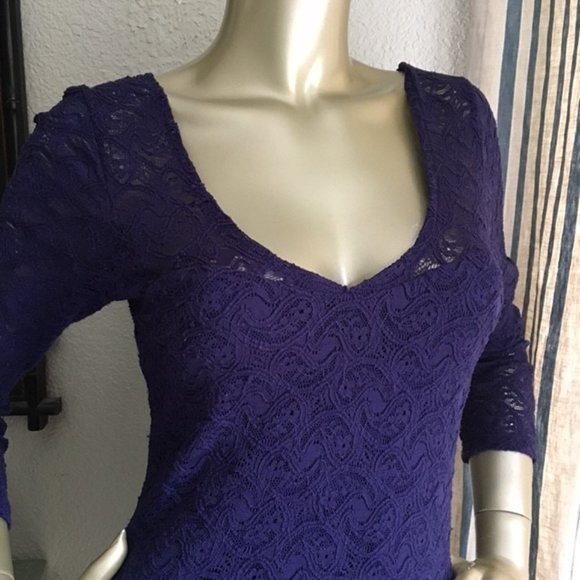 Free People Navy Stretch Lace Fit & Flare Dress - Picture 2 of 8